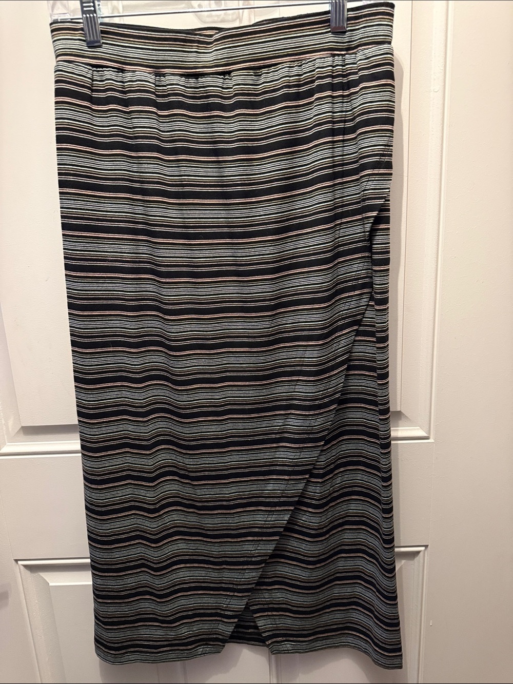 Kavu Black, Gray & Cream Striped Wrap Maxi Skirt